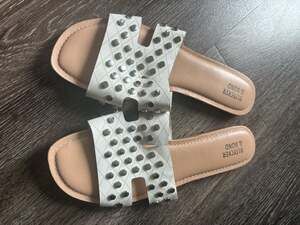 Bleecker & Bond Saffron White Studded Slide Sandals